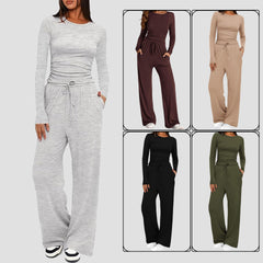 Women’s 2-Piece Casual Suit | Long Sleeve Top & High-Waisted Wide Leg Pants | Lorrid® UK