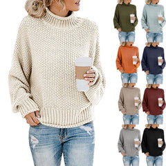 Solid Turtleneck Pullover Sweater | Winter Casual Knit Top for Women – Lorrid UK