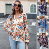 Women’s Floral Print V Neck Chiffon Blouse Long Sleeve Casual Tops | Lorrid®