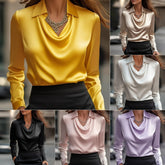 Women’s Swing Collar Satin Blouse Elegant Long Sleeve Office Tops | Lorrid®
