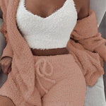 Lorrid®3pcs Women’s Velvet Pajama Set – Crop Top & Shorts Loungewear