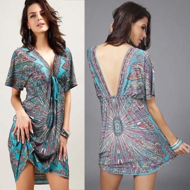 Boho Tribal Dress Women’s V Neck Short Sleeve Summer Midi Outfit | Lorrid®