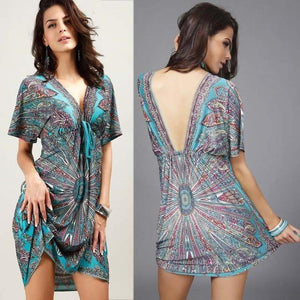 Boho Tribal Dress Women’s V Neck Short Sleeve Summer Midi Outfit | Lorrid®