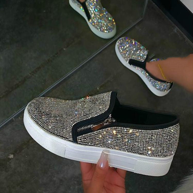 Women’s Large Size Rhinestone Flat Casual Shoes – Slip-On Comfort Loafers | Lorrid® UK