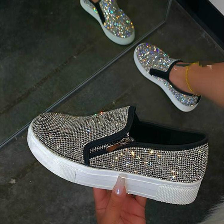 Women’s Large Size Rhinestone Flat Casual Shoes – Slip-On Comfort Loafers | Lorrid® UK