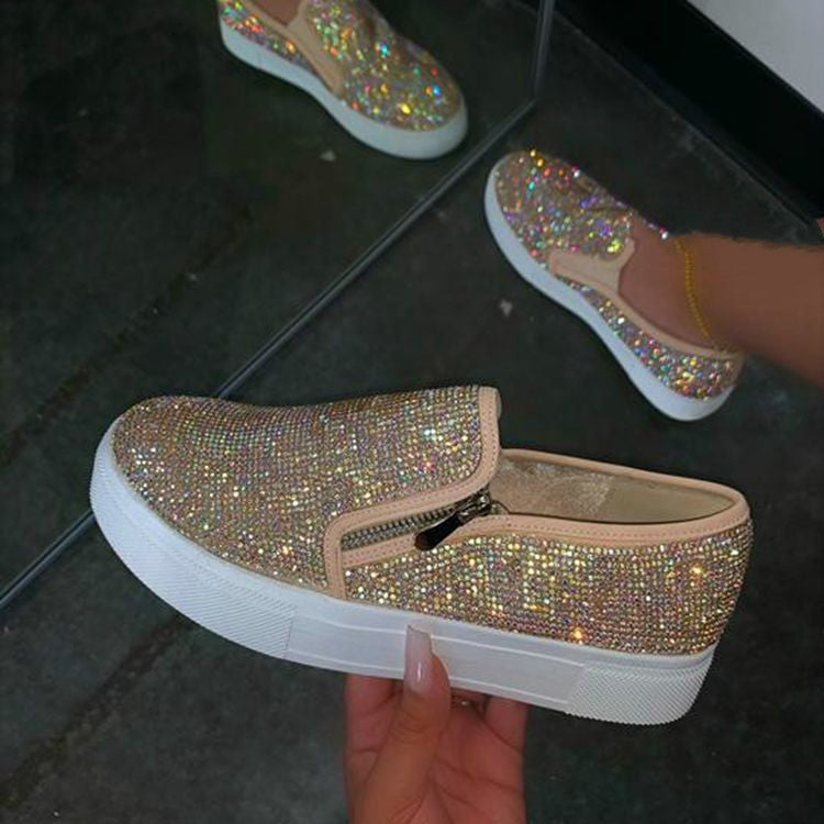Women’s Large Size Rhinestone Flat Casual Shoes – Slip-On Comfort Loafers | Lorrid® UK