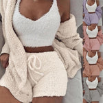 Lorrid®3pcs Women’s Velvet Pajama Set – Crop Top & Shorts Loungewear
