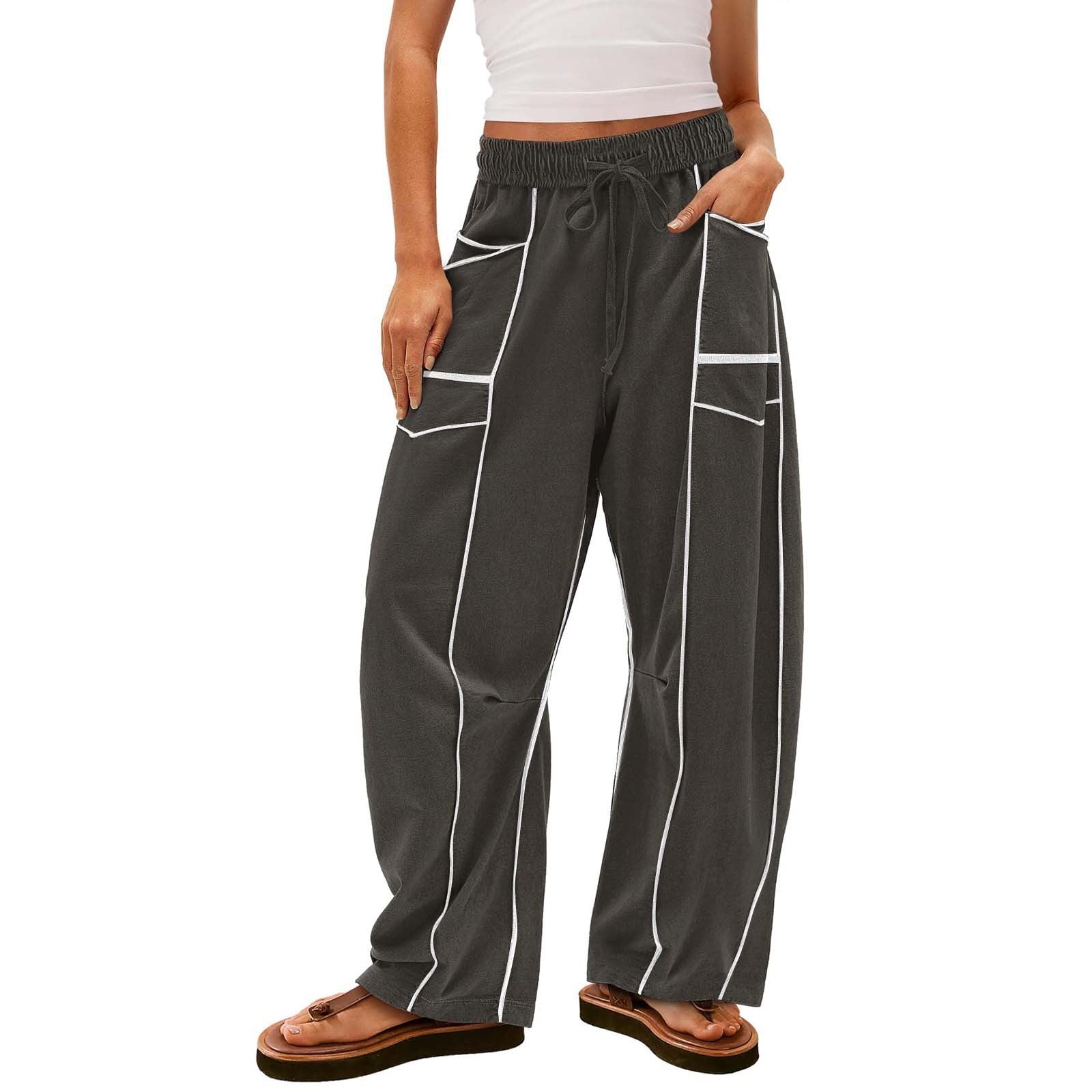 Y2K Black Striped Wide-Leg Pants with Pockets | Women’s Fashion Loose Drawstring Sweatpants | Lorrid® UK