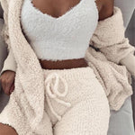 Lorrid®3pcs Women’s Velvet Pajama Set – Crop Top & Shorts Loungewear
