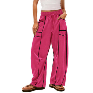 Y2K Black Striped Wide-Leg Pants with Pockets | Women’s Fashion Loose Drawstring Sweatpants | Lorrid® UK