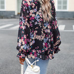 Women’s Floral Print V Neck Chiffon Blouse Long Sleeve Casual Tops | Lorrid®