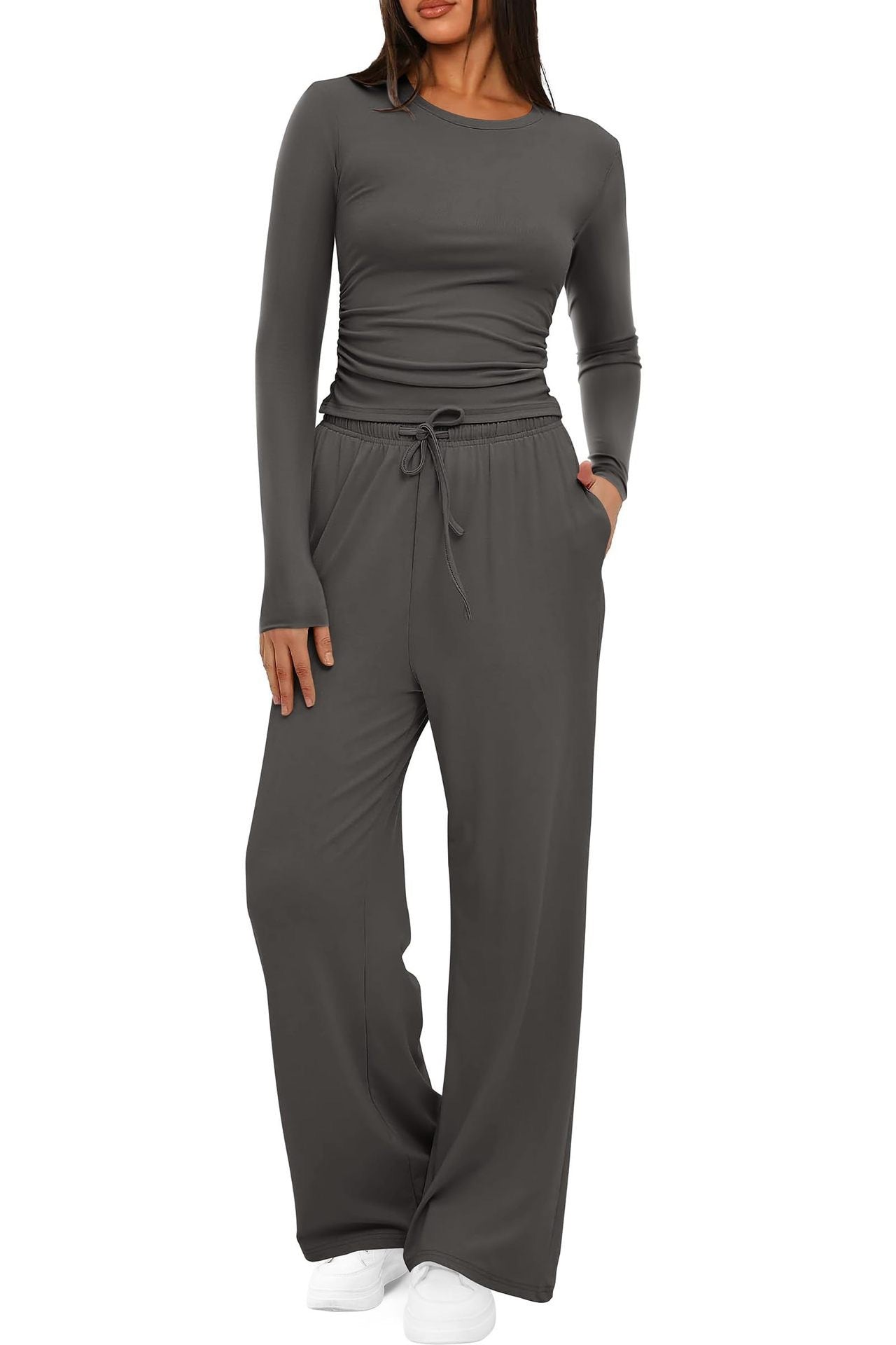 Women’s 2-Piece Casual Suit | Long Sleeve Top & High-Waisted Wide Leg Pants | Lorrid® UK
