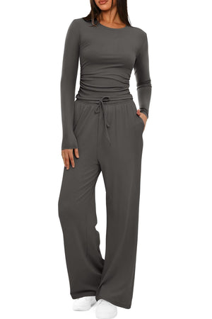 Women’s 2-Piece Casual Suit | Long Sleeve Top & High-Waisted Wide Leg Pants | Lorrid® UK