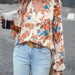Women’s Floral Print V Neck Chiffon Blouse Long Sleeve Casual Tops | Lorrid®