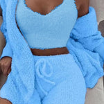 Lorrid®3pcs Women’s Velvet Pajama Set – Crop Top & Shorts Loungewear