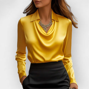Women’s Swing Collar Satin Blouse Elegant Long Sleeve Office Tops | Lorrid®