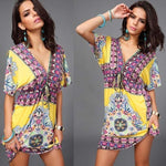 Boho Tribal Dress Women’s V Neck Short Sleeve Summer Midi Outfit | Lorrid®