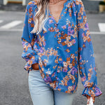 Women’s Floral Print V Neck Chiffon Blouse Long Sleeve Casual Tops | Lorrid®