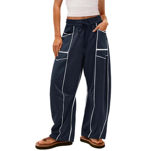 Y2K Black Striped Wide-Leg Pants with Pockets | Women’s Fashion Loose Drawstring Sweatpants | Lorrid® UK