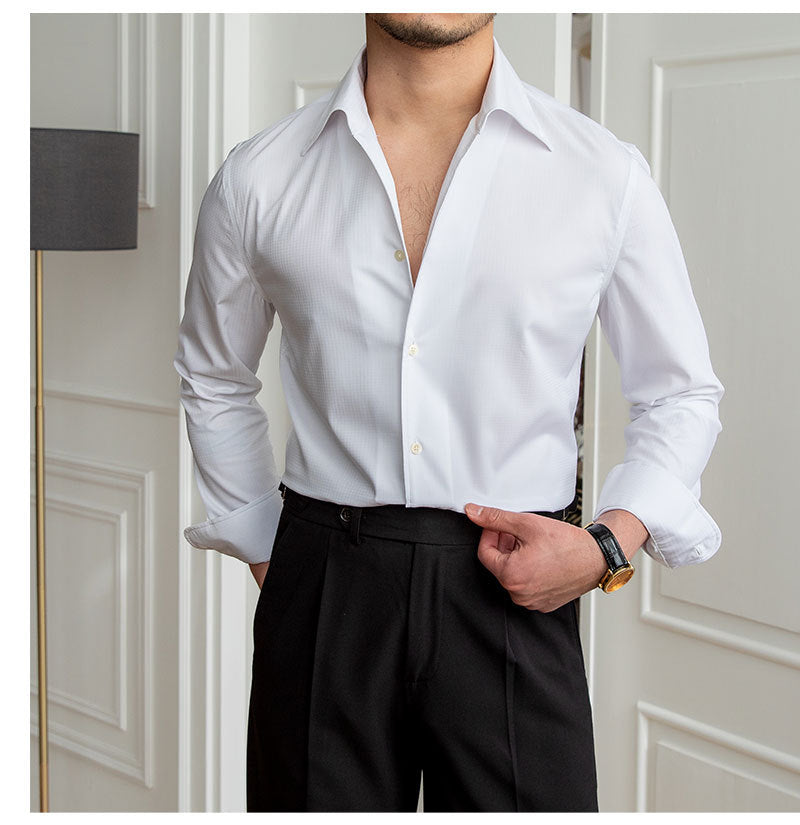 Men’s Slim-Fit Dark Plaid Long-Sleeve Shirt | Non-Iron Casual Top | Lorrid® UK