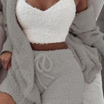 Lorrid®3pcs Women’s Velvet Pajama Set – Crop Top & Shorts Loungewear