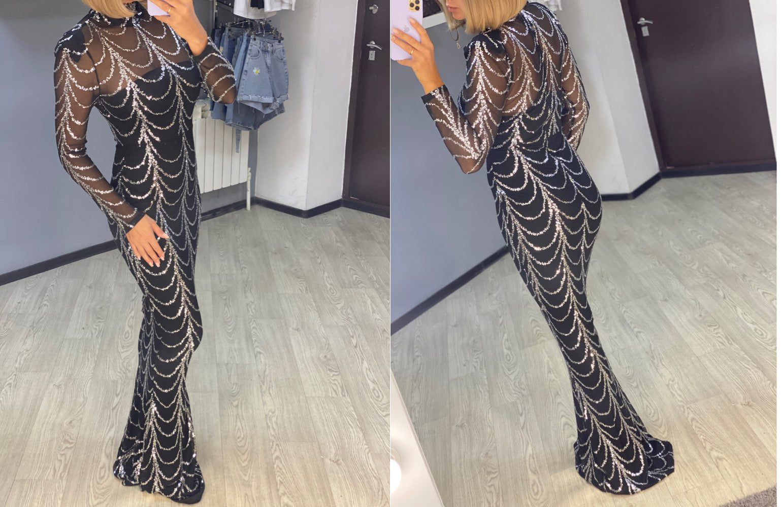 Sequins Women’s Maxi Dress Long Sleeve Elegant Party Gown | Lorrid®