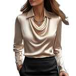 Women’s Swing Collar Satin Blouse Elegant Long Sleeve Office Tops | Lorrid®