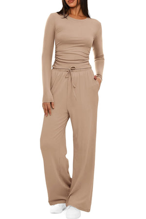 Women’s 2-Piece Casual Suit | Long Sleeve Top & High-Waisted Wide Leg Pants | Lorrid® UK