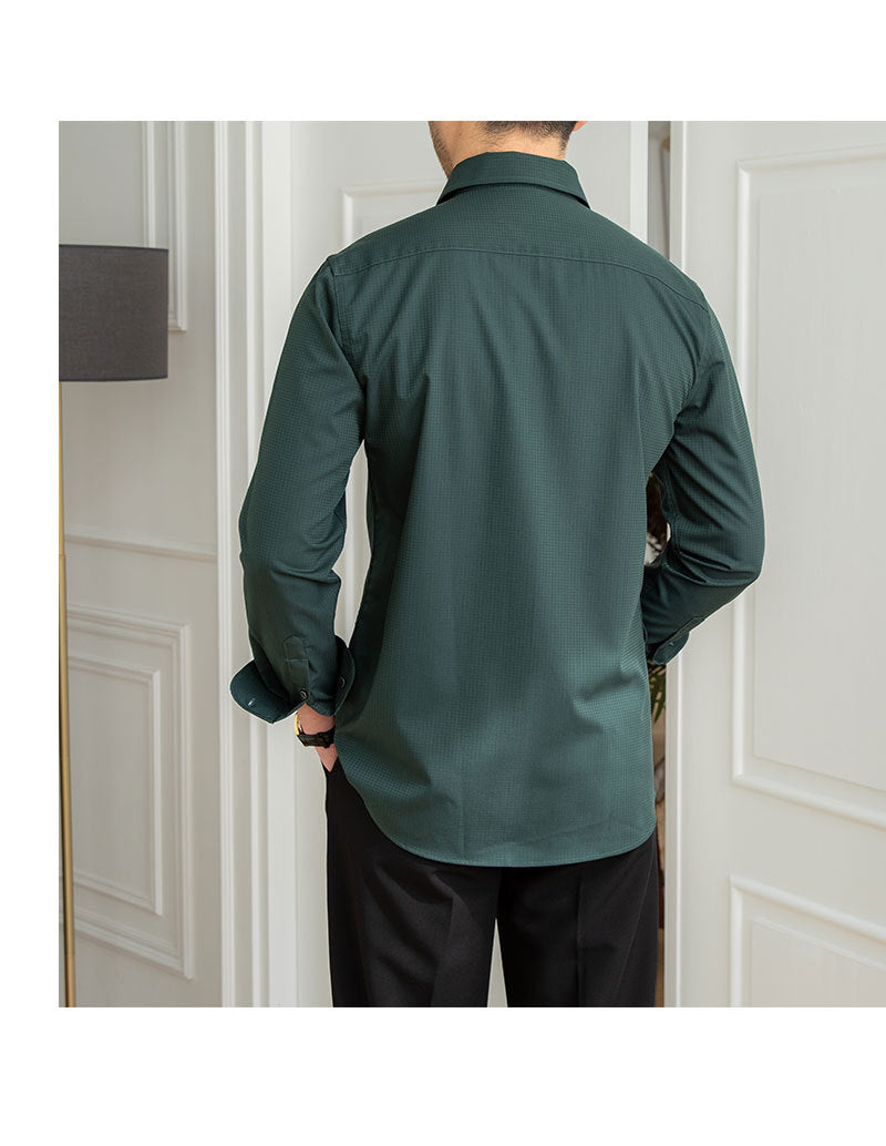 Men’s Slim-Fit Dark Plaid Long-Sleeve Shirt | Non-Iron Casual Top | Lorrid® UK
