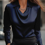Women’s Swing Collar Satin Blouse Elegant Long Sleeve Office Tops | Lorrid®