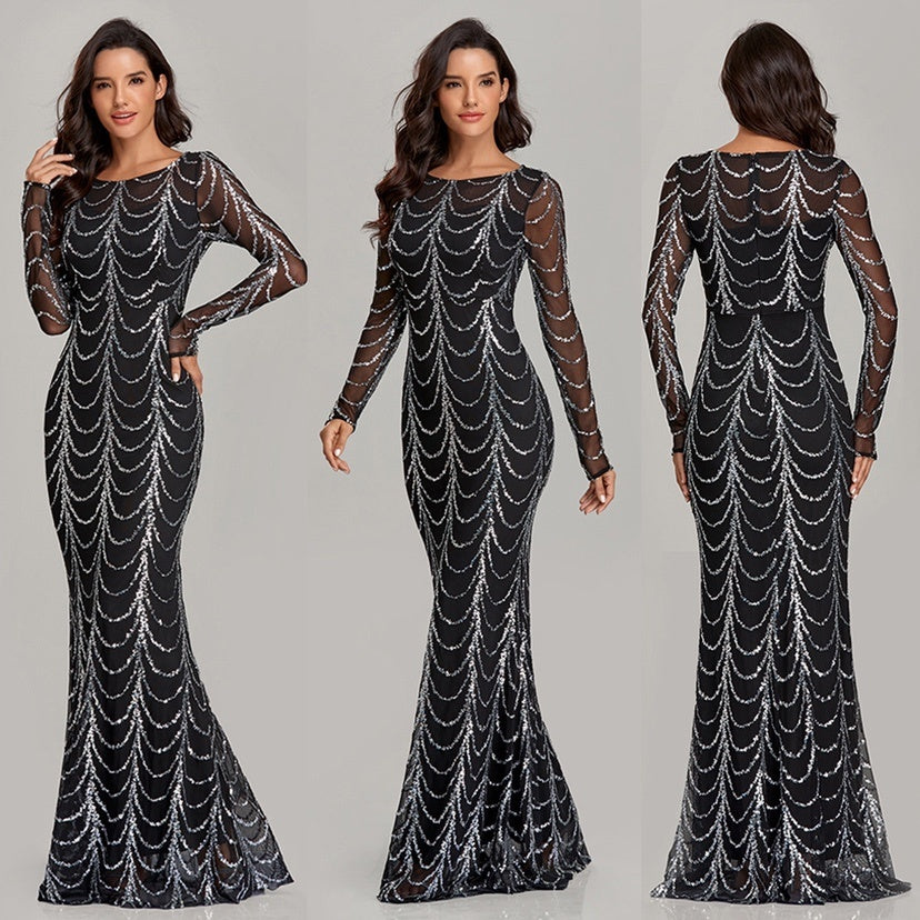 Sequins Women’s Maxi Dress Long Sleeve Elegant Party Gown | Lorrid®