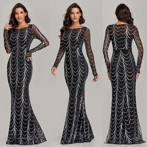 Sequins Women’s Maxi Dress Long Sleeve Elegant Party Gown | Lorrid®