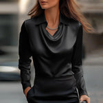Women’s Swing Collar Satin Blouse Elegant Long Sleeve Office Tops | Lorrid®