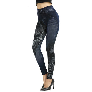 Women’s Plus Size Faux Denim Leggings – Stretch Jeggings Jeans UK | Lorrid®