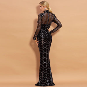 Sequins Women’s Maxi Dress Long Sleeve Elegant Party Gown | Lorrid®