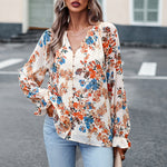 Women’s Floral Print V Neck Chiffon Blouse Long Sleeve Casual Tops | Lorrid®