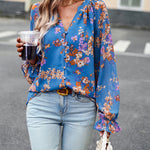Women’s Floral Print V Neck Chiffon Blouse Long Sleeve Casual Tops | Lorrid®