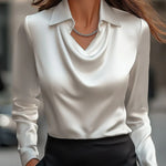 Women’s Swing Collar Satin Blouse Elegant Long Sleeve Office Tops | Lorrid®