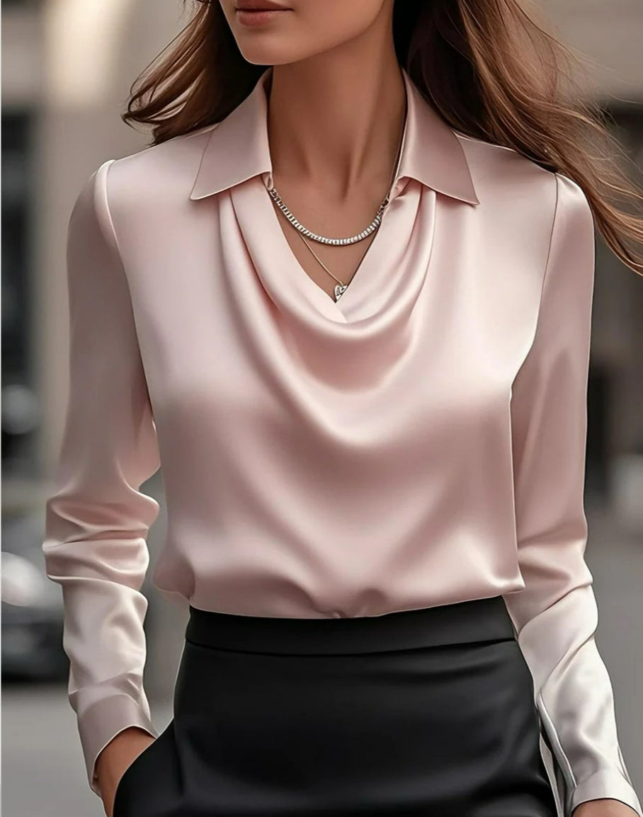 Women’s Swing Collar Satin Blouse Elegant Long Sleeve Office Tops | Lorrid®