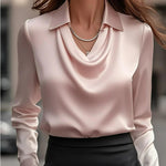 Women’s Swing Collar Satin Blouse Elegant Long Sleeve Office Tops | Lorrid®