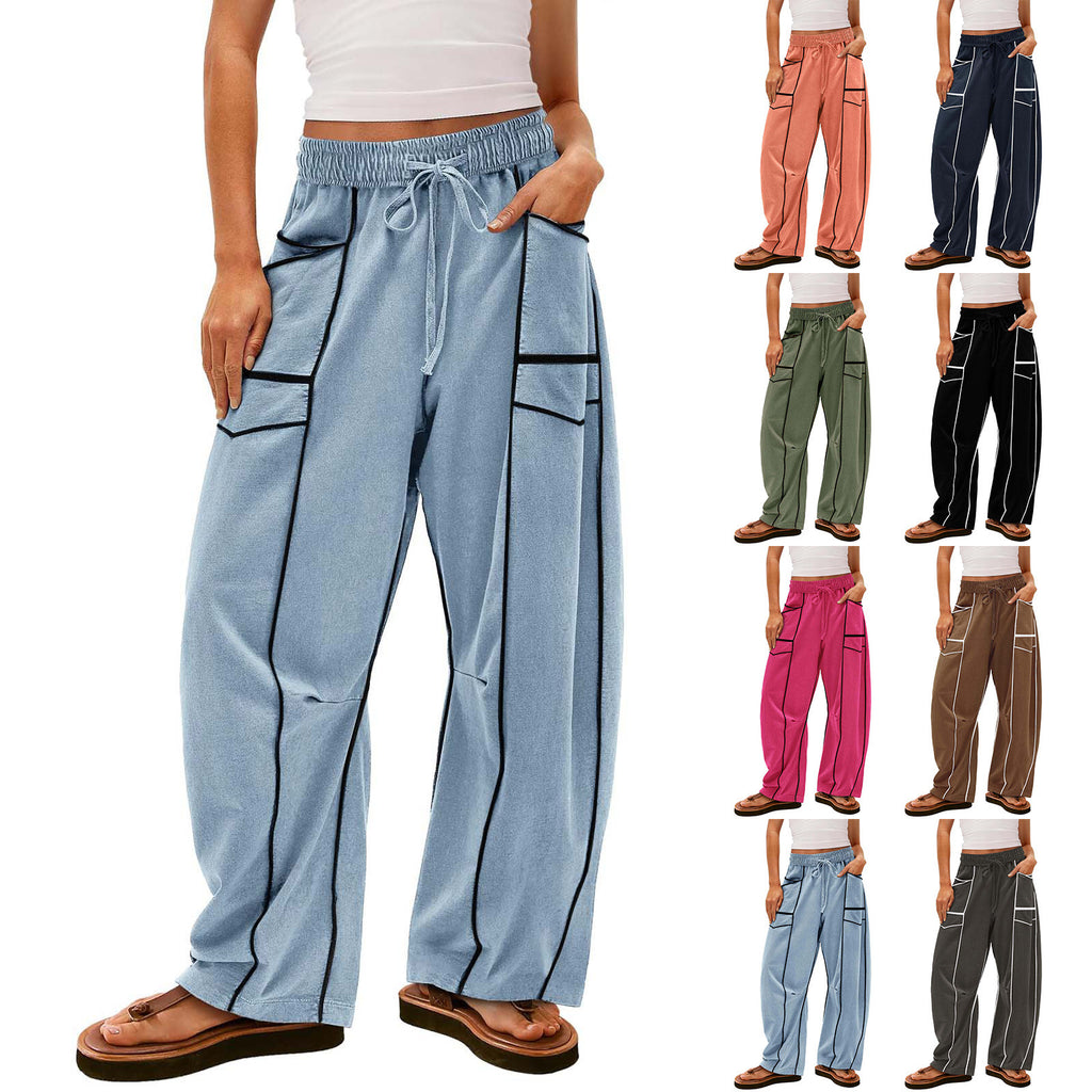 Y2K Black Striped Wide-Leg Pants with Pockets | Women’s Fashion Loose Drawstring Sweatpants | Lorrid® UK