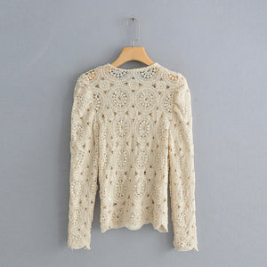 Summer Lace Crochet Blouse Women’s Long Sleeve Cotton Shirt Tops | Lorrid®