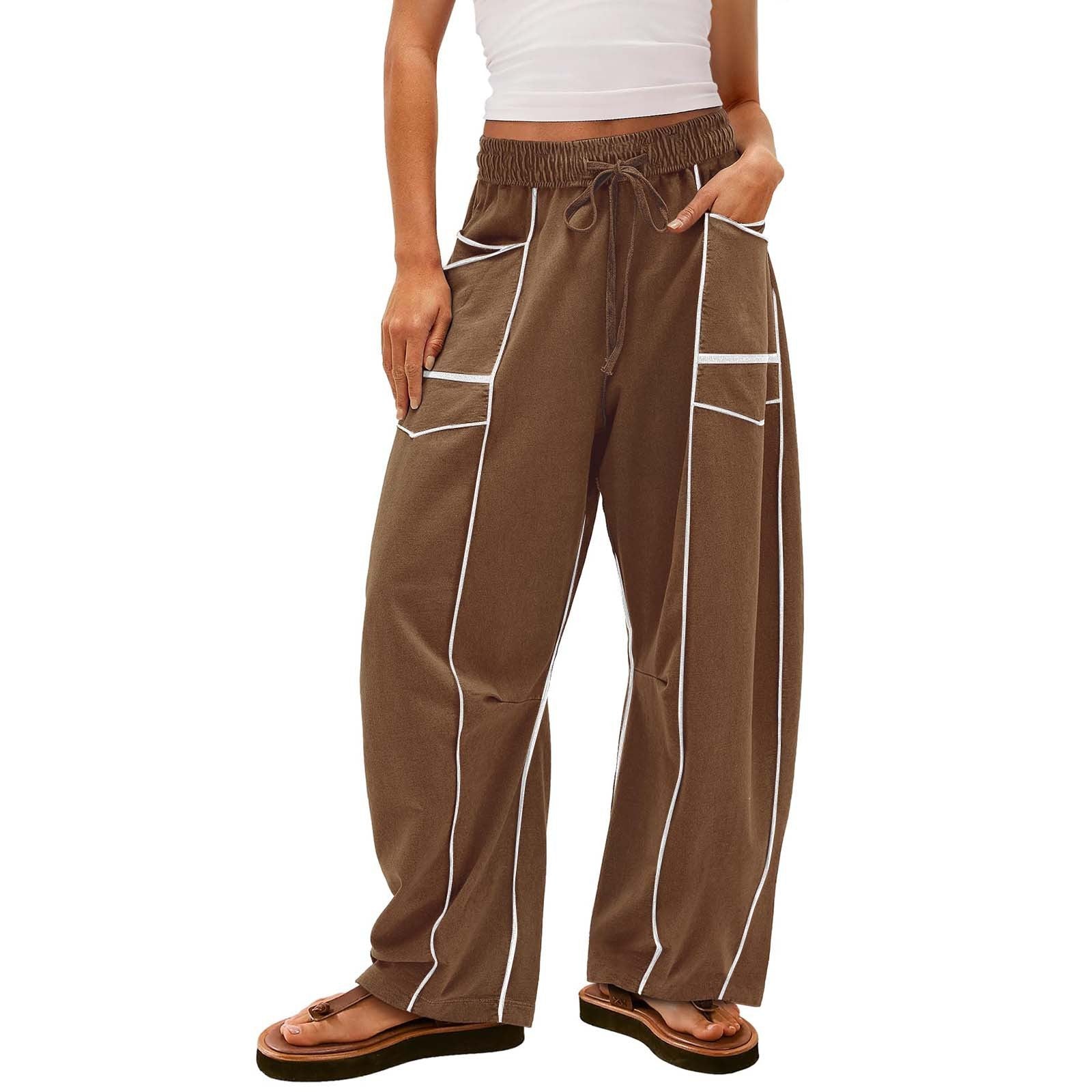 Y2K Black Striped Wide-Leg Pants with Pockets | Women’s Fashion Loose Drawstring Sweatpants | Lorrid® UK