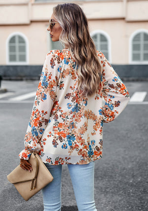 Women’s Floral Print V Neck Chiffon Blouse Long Sleeve Casual Tops | Lorrid®