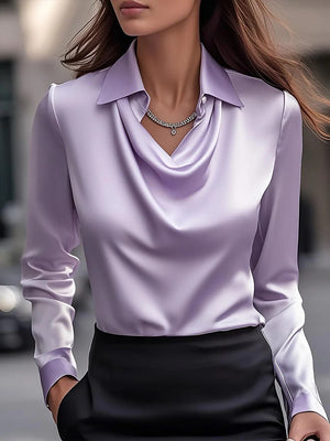 Women’s Swing Collar Satin Blouse Elegant Long Sleeve Office Tops | Lorrid®