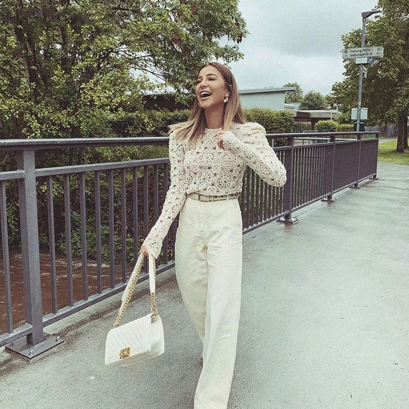 Summer Lace Crochet Blouse Women’s Long Sleeve Cotton Shirt Tops | Lorrid®
