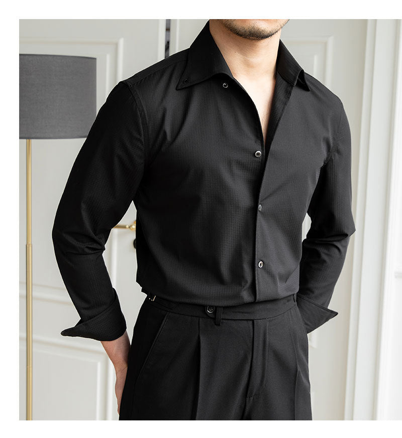 Men’s Slim-Fit Dark Plaid Long-Sleeve Shirt | Non-Iron Casual Top | Lorrid® UK