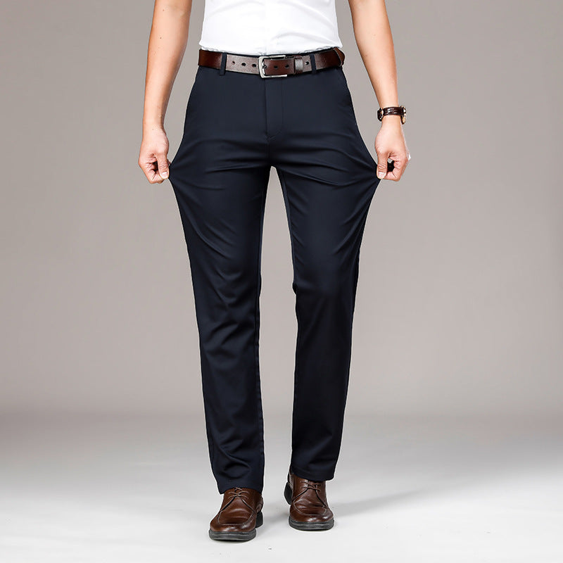 Men’s Thin Cotton Stretch Trousers | Loose Straight Mid-Waist Business Pants | Lorrid® UK